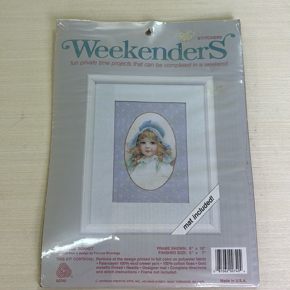 WeekenderS Miss Blue Bonnet Cross Stitch Kit New Sealed‎ Mat Included